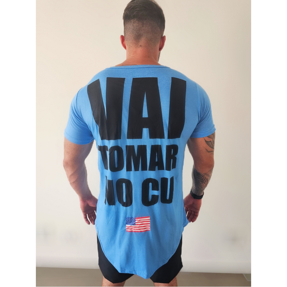 CAMISETA LONGLINE - FRASE (AZUL)